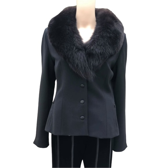 Blumarine black blazer jacket with fur trim Sz 10 I 44 - Picture 3 of 16